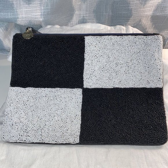 Clare V. Flat Clutch In Beaded Black and White - Picture 1 of 5